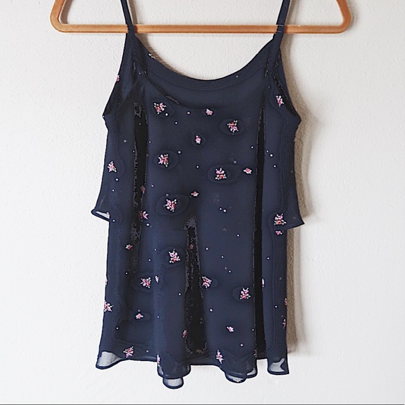 CABi navy blue floral tank adjustable straps - Picture 2 of 7